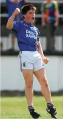  ??  ?? Wicklow’s John Keogh celebrates scoring the last point of the game to earn a draw against Kildare in their Leinster MFC semi-final