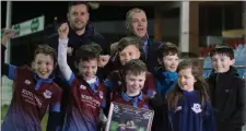  ??  ?? Dowd Menswear proudly sponsored Drogheda United’s ill-fated opening game against Finn Harps and pictured were Drogheda boss Tim Clancy and Dowd Menswear’s Brian Dowd with (middle) Ben Marron, Harry Dowd, Finn Walsh, Mark Dowd, Christian Keller and...