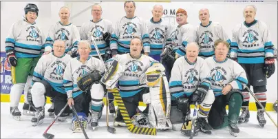  ?? JASON MALLOY/THE GUARDIAN ?? The Kings County Oldtimers defeated the Queens County Oldtimers 4-3 recently in the Eastern Kings Winter Games Classic hockey event. Members of the winning team, front row, from left, are Frank MacDonald, Paul Desroches, Sean Gracey, Austin Sansom and...