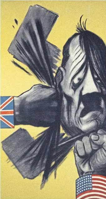  ?? ?? Smashed swastika in 1945 poster predicts how Hitler’s Nazis will soon be crushed by the Allies