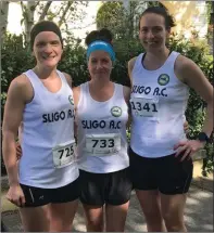  ??  ?? Fionnuala Silke, Aishling Kennedy and Noirín Kelly at the Terenure 5 Mile at the weekend.