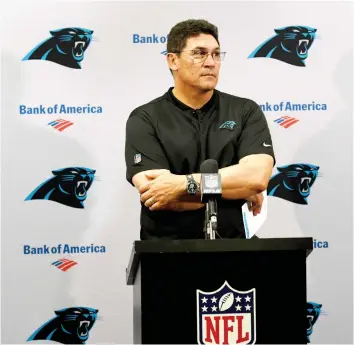  ?? JASON BEHNKEN/THE ASSOCIATED PRESS ?? Carolina Panthers head coach Ron Rivera will call defensive plays after he demoted defensive co-ordinator Eric Washington.