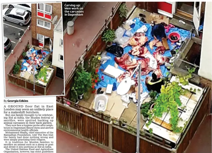  ??  ?? Carving up: Men work on the carcasses in Dagenham