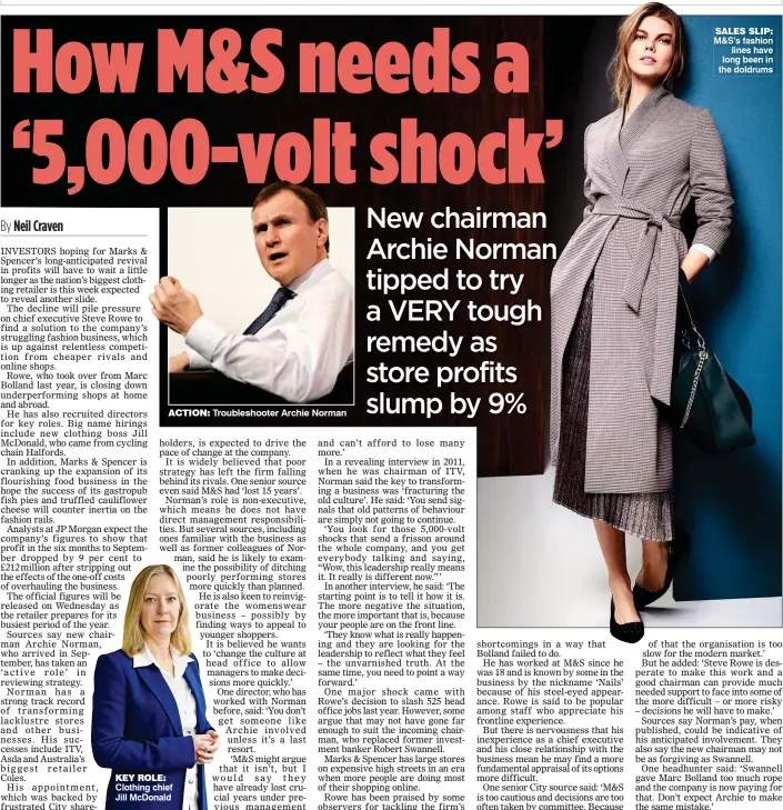  ??  ?? KEY ROLE: Clothing chief Jill McDonald SALES SLIP: M&S’s fashion lines have long been in the doldrums