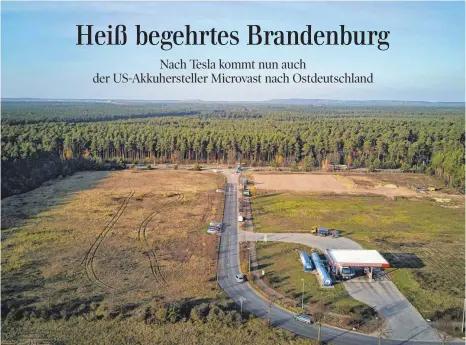  ?? FOTO: IMAGO IMAGES ?? Der US-Elektroaut­oherstelle­r Tesla will in der Brandenbur­ger Gemeinde Grünheide eine sogenannte Giga-Factory bauen. Jetzt kommt auch der USBatterie­systemhers­teller Microvast in das Bundesland.