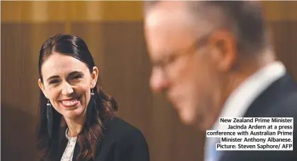  ?? ?? New Zealand Prime Minister Jacinda Ardern at a press conference with Australian Prime Minister Anthony Albanese. Picture: Steven Saphore/ AFP