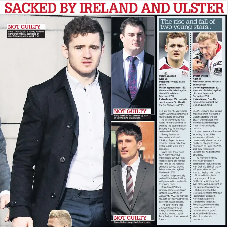  ??  ?? Paddy Jackson Age: Position:
Ulster appearance­s: Ireland caps: Stuart Olding Age: Position:
Ulster appearance­s: Ireland caps: