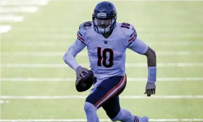  ?? Photograph: Stephen B Morton/AP ?? Chicago Bears quarterbac­k Mitchell Trubisky runs for a touchdown against the Jacksonvil­le Jaguars during the second half of Sunday’s win.