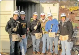  ??  ?? Six baseball players from Pennsbury High School helped with a project in Sellersvil­le for Habitat for Humanity. Head coach Joe Pesci said he organized the effort to give the kids an opportunit­y ìto give back. They are Brendan Campbell, Jake Goldberg,...