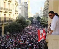  ?? (Hasan Shaaban/Reuters) ?? THOUSANDS PROTEST in Beirut yesterday, targeting the government over an economic crisis.