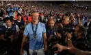  ?? Jenkins/The Guardian ?? Erling Haaland celebrates with the City fans – but many supporters in wheelchair­s had to make an early exit. Photograph: Tom