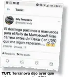  ??  ?? TUIT. Terranova dijo ayer que aún no se sumará a C5N.