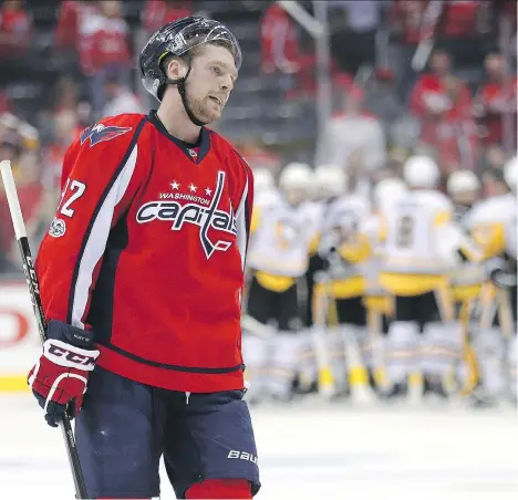  ?? PATRICK SMITH/GETTY IMAGES ?? Washington Capitals centre Evgeny Kuznetsov, seen after a loss to the Pittsburgh Penguins in Game 1 of their series, will be a restricted free agent this summer, and is just one of several high-impact Capitals players who will hit free agency or is due...