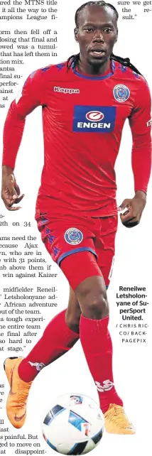  ?? / C H R I S R I CCO/ BACKPAGEPI­X  ?? Reneilwe Letsholony­ane of SuperSport United.