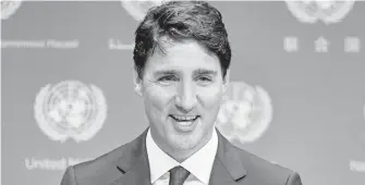  ?? CP ?? Prime Minister Justin Trudeau speaks at a news conference at UN headquarte­rs on Wednesday.