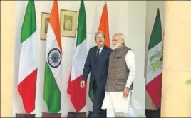  ?? RAJ K RAJ/HT PHOTO ?? Prime Minister Narendra Modi with his Italian counterpar­t Paolo Gentiloni at the Hyderabad house in New Delhi on Monday.