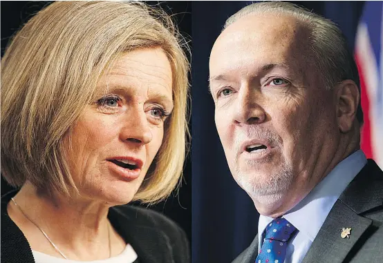  ?? — PHOTOS: THE CANADIAN PRESS ?? Alberta Premier Rachel Notley will meet with B.C.’s John Horgan and Prime Minister Justin Trudeau today to discuss the showdown over the Trans Mountain pipeline expansion project. All three leaders have a lot riding on the outcome.