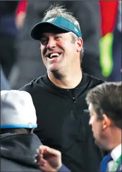  ?? GETTY IMAGES ?? Eagles head coach Doug Pederson was all smiles after hanging on to beat the Patriots last night.