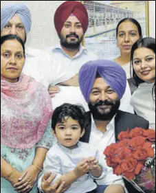  ??  ?? (Above) Gurpreet Singh Kangar, MLA from Rampura Phul, poses with family; and (right) Balbir Singh Sidhu, MLA from Mohali, at a religious ceremony, in their respective offices after taking charge as ministers in the Congress government of Punjab, at the...