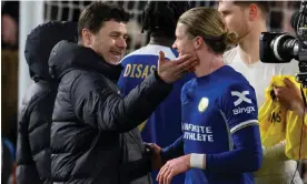  ?? Photograph: David Horton/CameraSpor­t/Getty Images ?? The Chelsea manager, Mauricio Pochettino, with the match-winner Conor Gallagher.