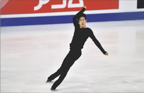  ?? MARTIN MEISSNER ?? NATHAN CHEN OF THE USA PERFORMS during the Men Free Skating Program at the Figure Skating World Championsh­ips in Stockholm, Sweden Saturday.