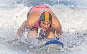  ?? JOHN HISHIN ?? NAOR Lombard in action at the ISL Lifesaving World Championsh­ips in Italy. |