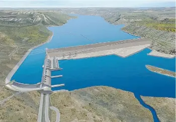  ?? BC HYDRO / THE CANADIAN PRESS/ FILES ?? B.C.’s Site C hydro dam, seen in an artist’s rendering, will flood 5,400 hectares of land.