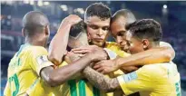  ?? AP/PTI ?? Brazil’s players celebrate after Thiago Silva score in Moscow