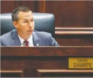  ?? STAFF PHOTO BY DOUG STRICKLAND ?? Hamilton County Commission­er David Sharpe speaks Wednesday during a meeting of the Hamilton County Commission at the Hamilton County Courthouse .