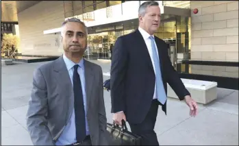  ?? ASSOCIATED PRESS ?? In this Nov. 2019 file photo, Imaad Zuberi (left) leaves the federal courthouse in Los Angeles with his attorney Thomas O’Brien (right) after pleading guilty to funneling donations from foreigners to US political campaigns.