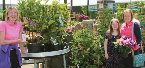  ??  ?? Springmoun­t Garden Centre: proprietor, Elaine Warren, Lisa Mooney with her daughter, Ciara Mooney-Doyle.