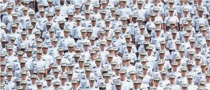  ?? JULIUS MOTAL/AP ?? Cadets listen to Vice President Mike Pence during graduation ceremonies May 25, 2019, in West Point, N.Y.