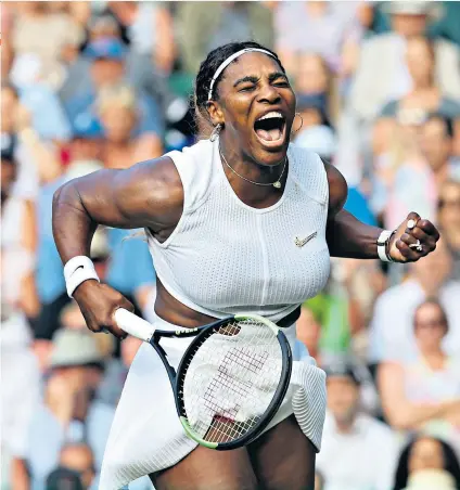  ??  ?? In with a shout: Serena Williams celebrates during her singles victory over Giulia Gatto-monticone in yesterday’s first round