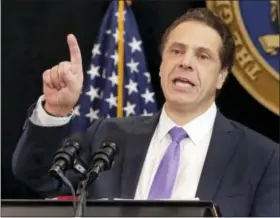  ?? RICHARD DREW— THE ASSOCIATED PRESS ?? In this file photo from Jan. 9, 2017, New York Gov. Andrew Cuomo delivers one of his State of the State addresses in New York’s One World Trade Center building.