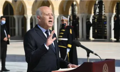  ??  ?? Kais Saied making a speech in Tunis in April. Photograph: Anadolu Agency/Getty Images