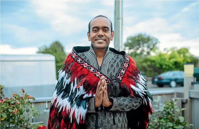  ?? PHOTO: DAVID JAMES/STUFF ?? Shiv Chand in his korowai outside his parents’ home in Blenheim.