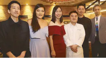  ?? Photos by JOEY VIDUYA ?? Opening chapter: (from left) Epilogue chef Hayato Mitsuhashi, Food Revolution marketing manager Erika Lim, Food Revolution president Alyanna Uy, chef Tomohide Ono, chef Hiroyuki Meno and Architect Kazumasa Wakabayshi