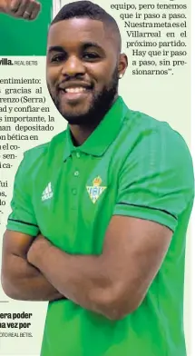  ?? REAL BETIS FOTO REAL BETIS. ?? Joel Campbell en su presentaci­ón por segunda ocasión como jugador del Real Betis Balompié de Sevilla. Joel Nathaniel espera poder consolidar­se de una vez por todas en España.