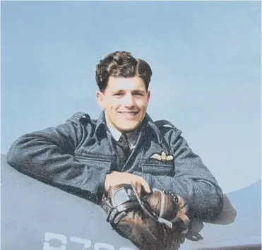  ?? ?? Alastair ‘Sandy’ Gunn leaning on the tail of Spitfire R7056 in November 1941