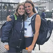  ?? Photo submitted ?? Bridget Guy, left, and Maddie Holmberg embrace outside of Hayward Field in Eugene, Ore., after the NCAA track and field championsh­ips June 9.
