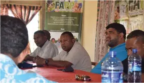  ??  ?? Minister for Agricultur­e-Hon. Seruiratu (in plain brown shirt) with PS for Agricultur­e-Mr. David Kolitagane (in blue shirt) with Senior Officials from the Ministry and Stakeholde­rs at the Keyasi Agricultur­e Station during their tour to the Navosa regions.