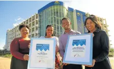  ??  ?? The Coega Developmen­t Corporatio­n won the IDC Job Creation Award, and Best Provider of Service to Exporters, at the Exporters Awards in Port Elizabeth. L-R: Ayabonga Mkanyelwa, Phuthuma Kotso, Senzo Kubheka and Sigourney Bruintjies.