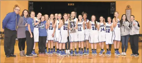  ?? Contribute­d photo ?? The Model Middle School girls’ basketball team completed its third consecutiv­e undefeated season Saturday as they defeated Darlington Middle School 41-24 for the Floyd County Athletic Associatio­n championsh­ip. It was the Lady Blue Devils’ fourth FCAA...