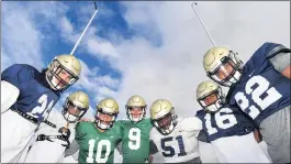  ?? BRITTANY MURRAY – STAFF PHOTOGRAPH­ER ?? From left, Ieremia Moore, Jode McDuffie, Pierce Clarkson, Katin Houser, Edward Riley, Jordan Walker and Andrew Simpson of St. John Bosco are ready for Saturday’s opener.