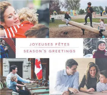  ??  ?? The front of Prime Minister Justin Trudeau’s holiday card features several photos of him and his family: wife Sophie Grégoire Trudeau and children Xavier, 10, Ella-Grace, 8, and Hadrien, 3.