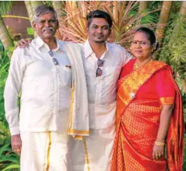  ??  ?? (left, centre) Shanjhey, with his dad Perumal and mother Malliga Pullaiyar.
(bottom) The new father has come to better understand his own dad, thanks to the birth of his son, Arrievan.