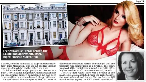  ??  ?? Escort: Natalie Ferraz rented the £1.2million apartment, inset. Right: Fiorella Marchitell­i