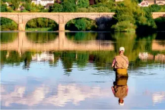  ?? ?? Above: Fly fisherman on the Tweed, near Kelso