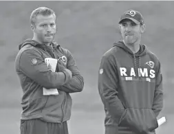  ?? KIRBY LEE/USA TODAY SPORTS ?? Rams coach Sean McVay, left, and then-offensive coordinato­r Matt LaFleur are seen in 2017. LaFleur took over as coach of the Packers in 2019. The Rams and Packers meet Saturday in the playoffs.