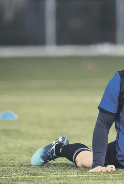  ??  ?? 0 Peter Horne, who replaced Chris Harris at outside centre and scored Scotland’s try in the 34-7 loss to Wales in Cardiff on Saturday, during training at Oriam yesterday.